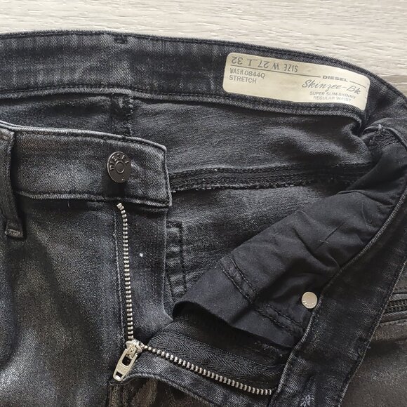 Diesel Women 27 Fits 28x29 Skinzee-Bk Super Slim Skinny Biker Ankle Zips Sparkle - Picture 5 of 15